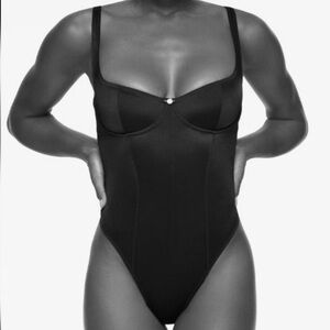 Skims Stretch Satin Bodysuit-Extra Large-Onyx